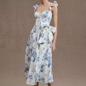 LIKE NEW V. Chapman Vera Ruffle-Strap Corset Side-Slit Midi Dress | US 8/UK12